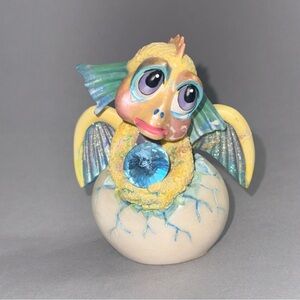 Franklin Mint Yellow and Blue Mood Dragon Figurine Pouty